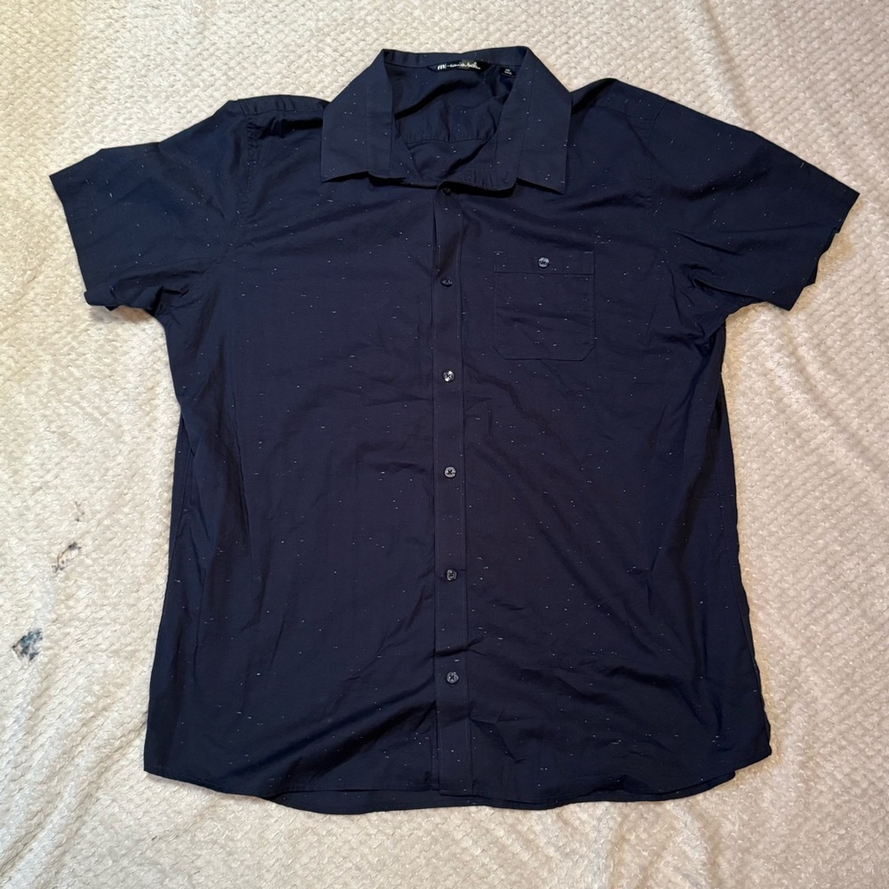Travis Mathew Button Up Shirt Mens XXL Blue White Fleck Speckled Navy